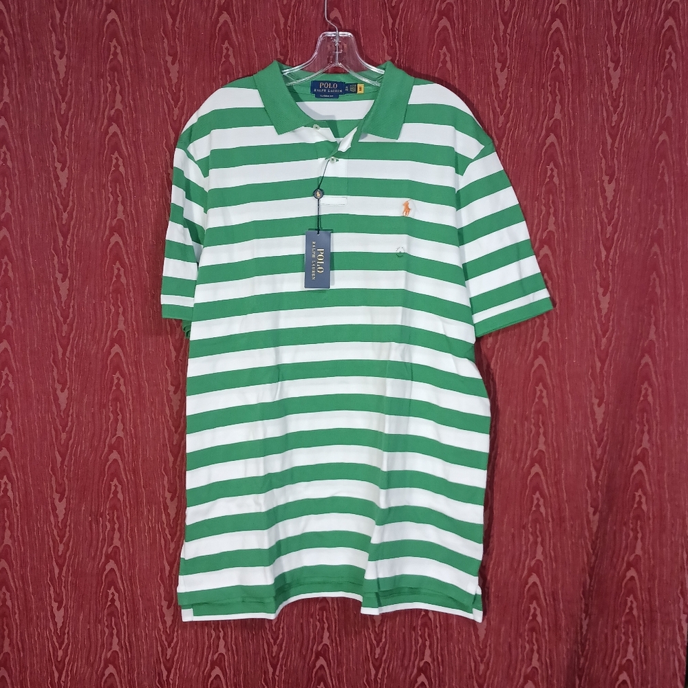 POLO RALPH LAUREN Classic Fit Short Sleeve Green & White Collar Polo Shirt Sz XL
